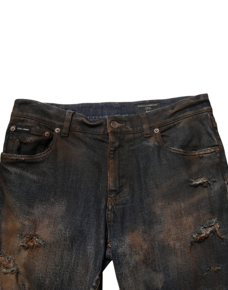 Jean skinny délavé Dolce & Gabbana pour homme en coton noir