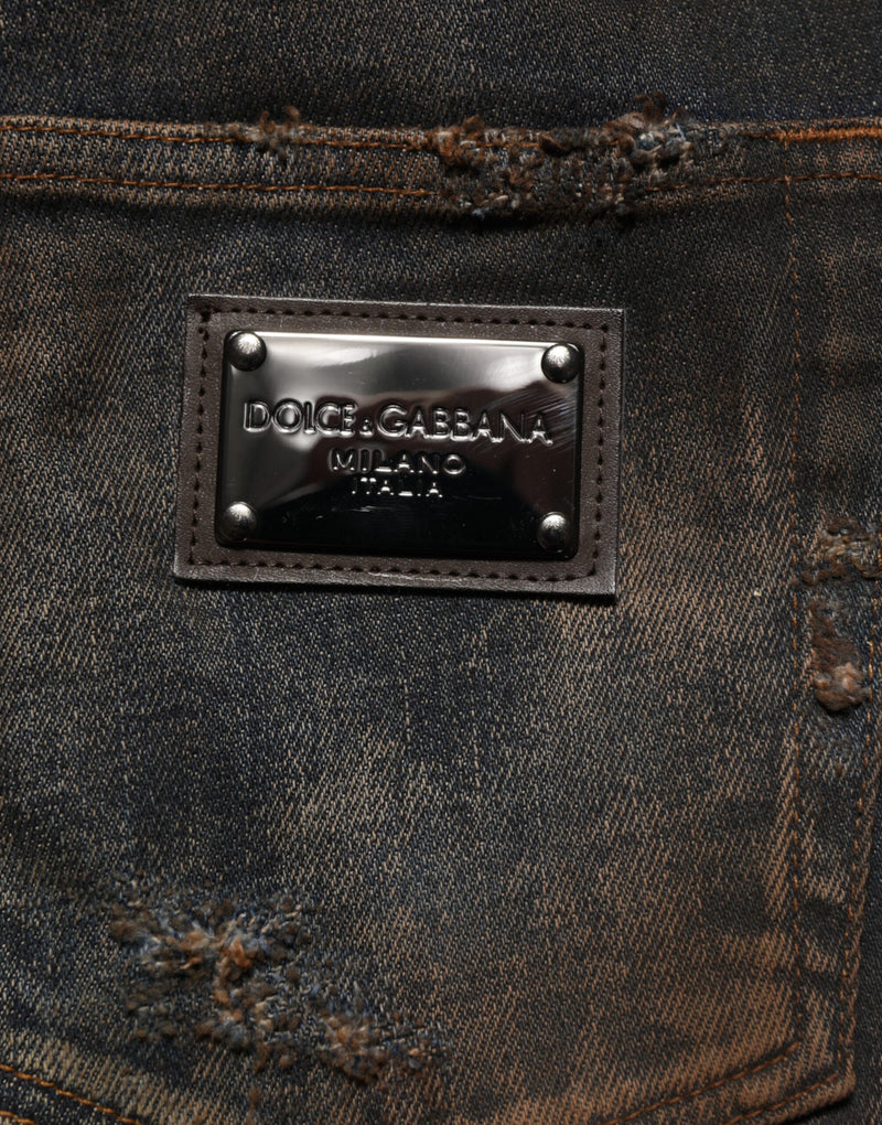 Jean skinny délavé Dolce & Gabbana pour homme en coton noir