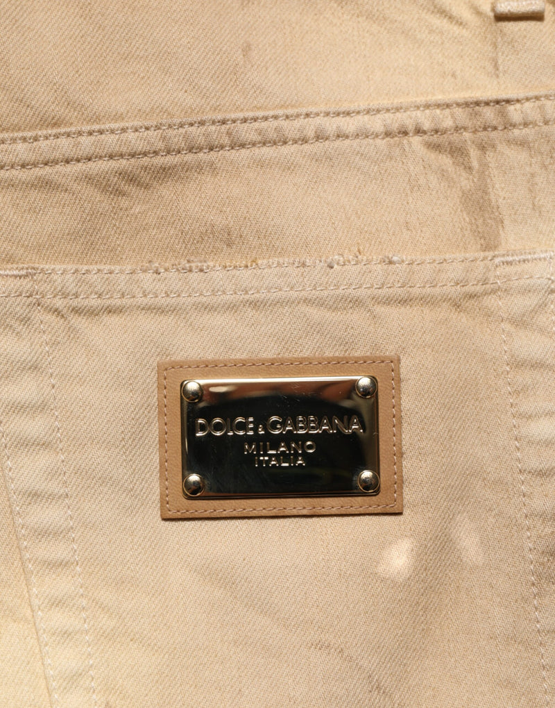 Dolce & Gabbana Beige Cotton Loose Tattered Men Denim Jeans
