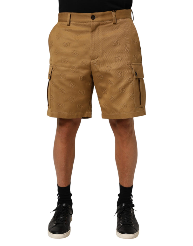 Pantalón corto bermuda cargo marrón de algodón elástico con logotipo de Dolce & Gabbana