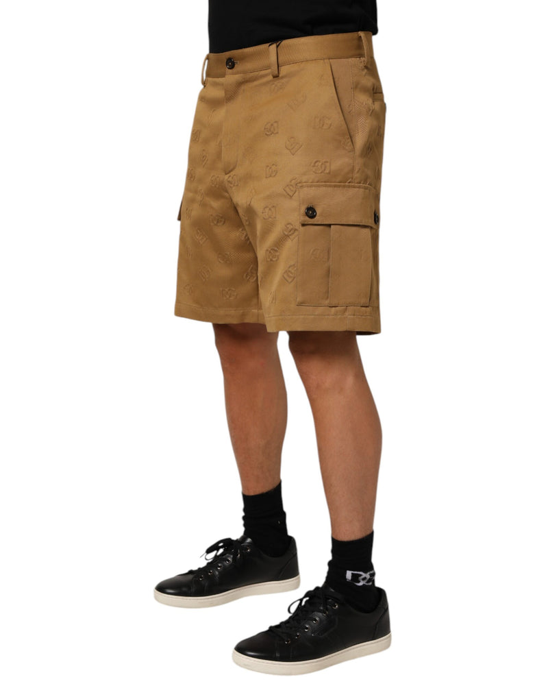 Pantalón corto bermuda cargo marrón de algodón elástico con logotipo de Dolce & Gabbana