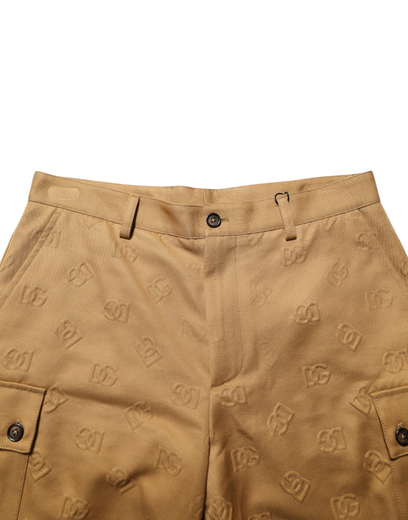Pantalón corto bermuda cargo marrón de algodón elástico con logotipo de Dolce & Gabbana