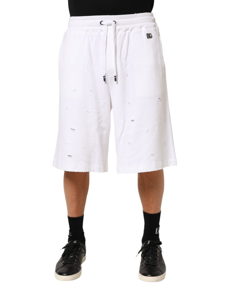 Bermuda sportivi Dolce & Gabbana bianchi in cotone, strappati