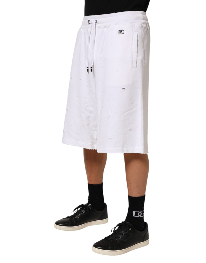 Bermuda sportivi Dolce & Gabbana bianchi in cotone, strappati
