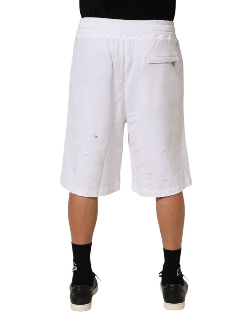 Bermuda sportivi Dolce & Gabbana bianchi in cotone, strappati