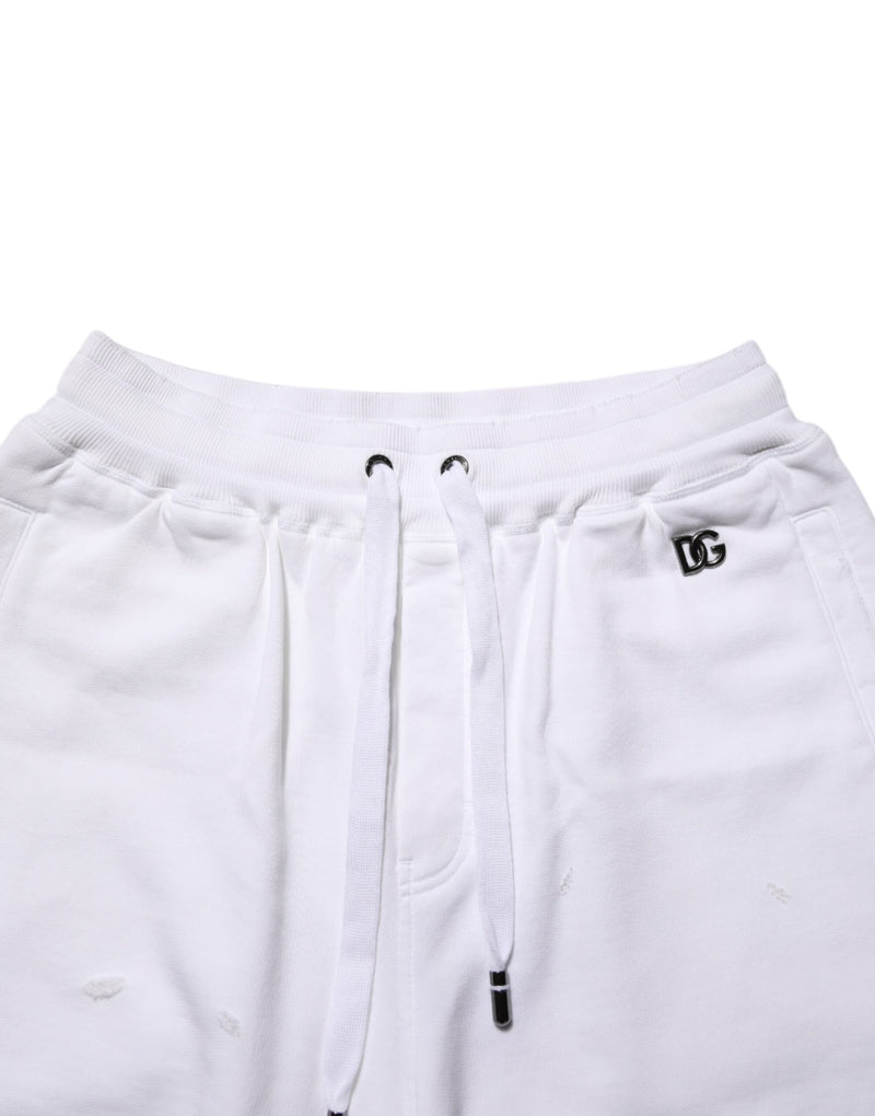Bermuda sportivi Dolce & Gabbana bianchi in cotone, strappati