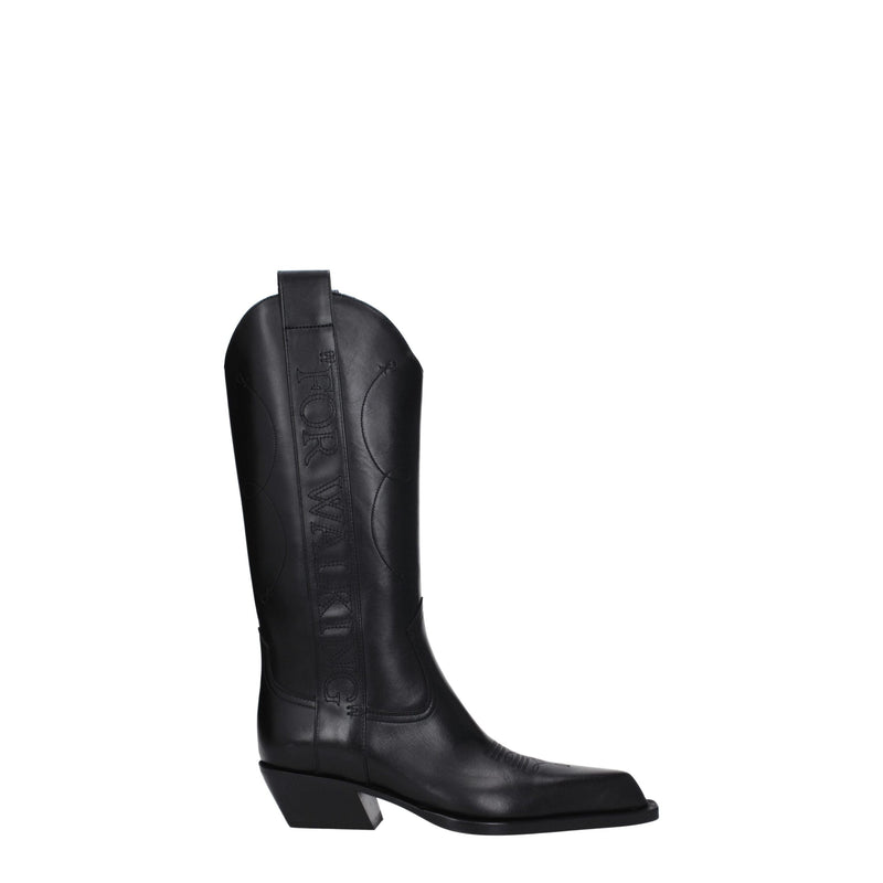 Off-White Black Leather High Heel Boots