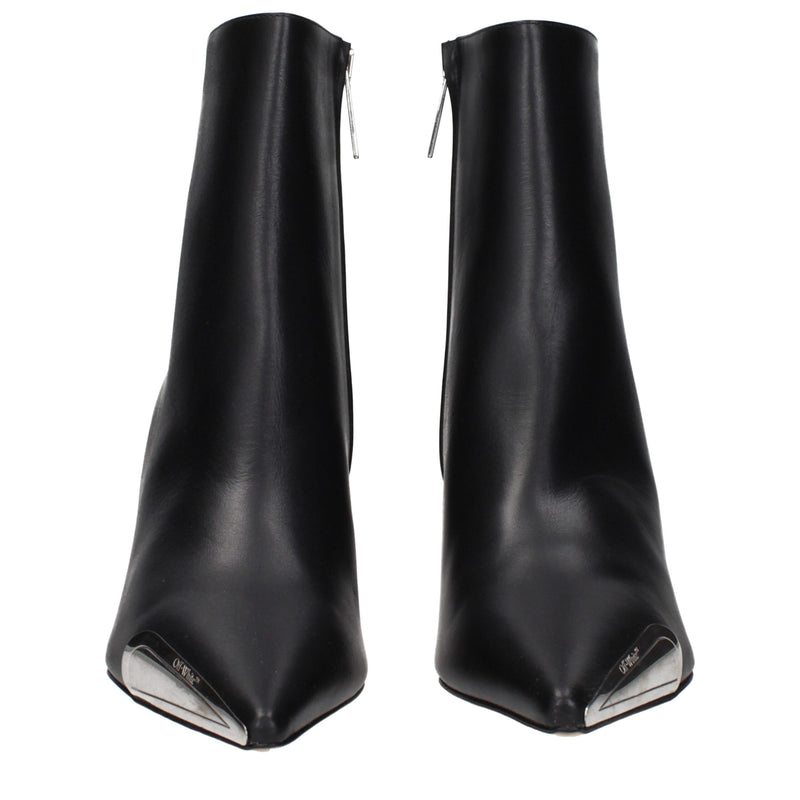 Off-White Black Leather Ankle Boots