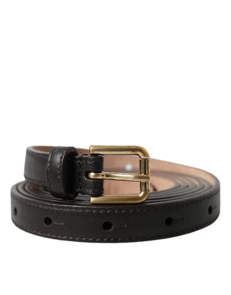 Cintura lunga e sottile Dolce & Gabbana in pelle nera con fibbia in metallo dorato
