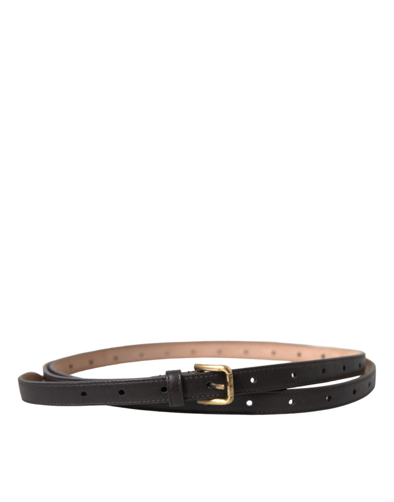 Cintura lunga e sottile Dolce & Gabbana in pelle nera con fibbia in metallo dorato