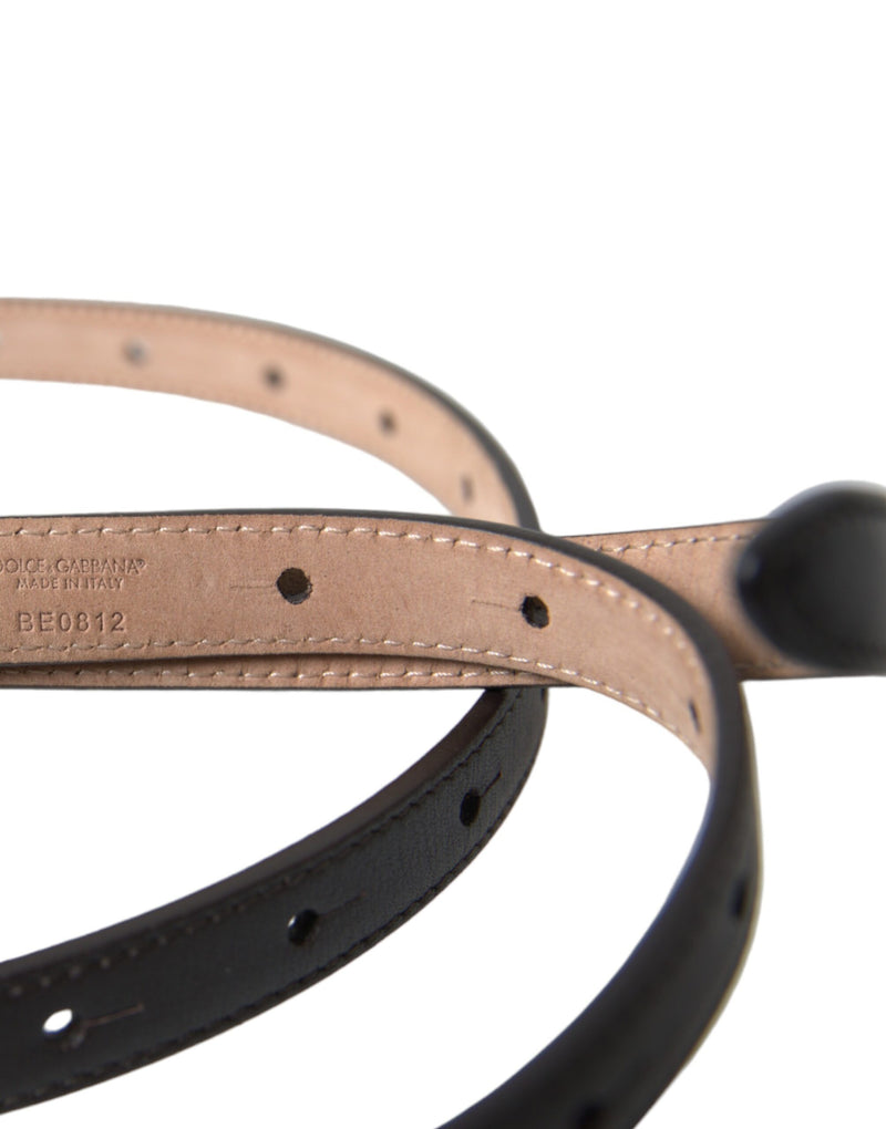 Cintura lunga e sottile Dolce & Gabbana in pelle nera con fibbia in metallo dorato