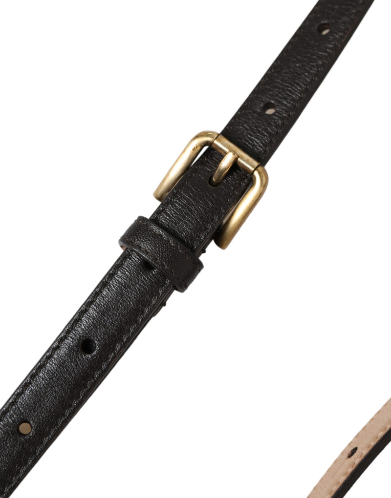 Cintura lunga e sottile Dolce & Gabbana in pelle nera con fibbia in metallo dorato