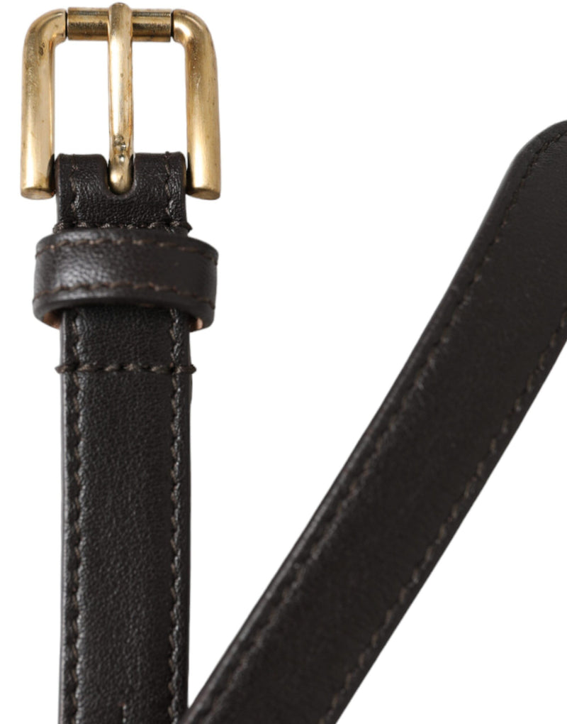 Cintura lunga e sottile Dolce & Gabbana in pelle nera con fibbia in metallo dorato