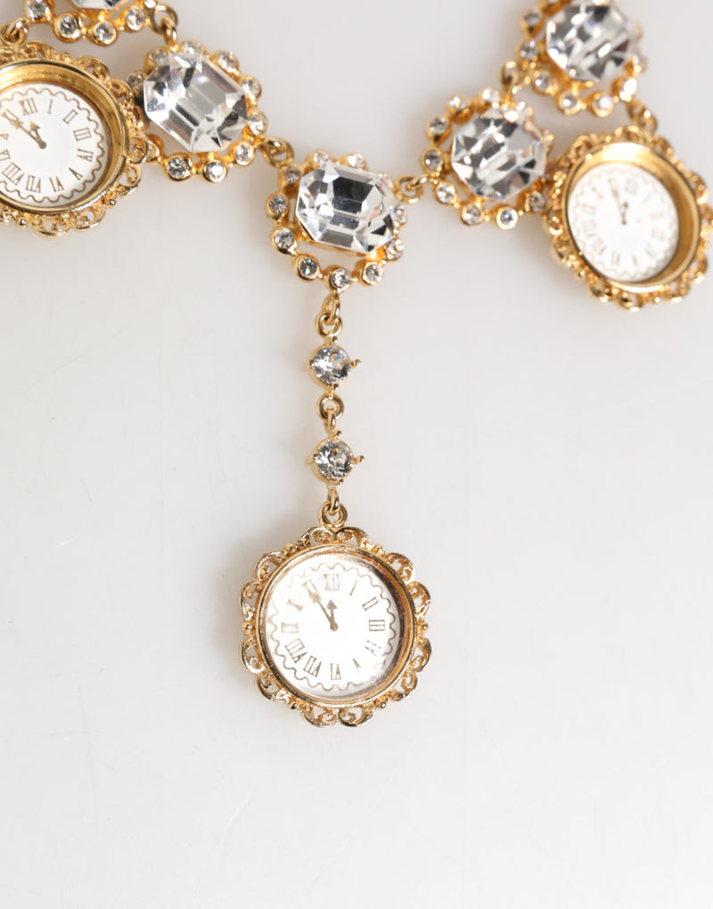 Collar llamativo con colgante de reloj y cristales dorados de Dolce & Gabbana