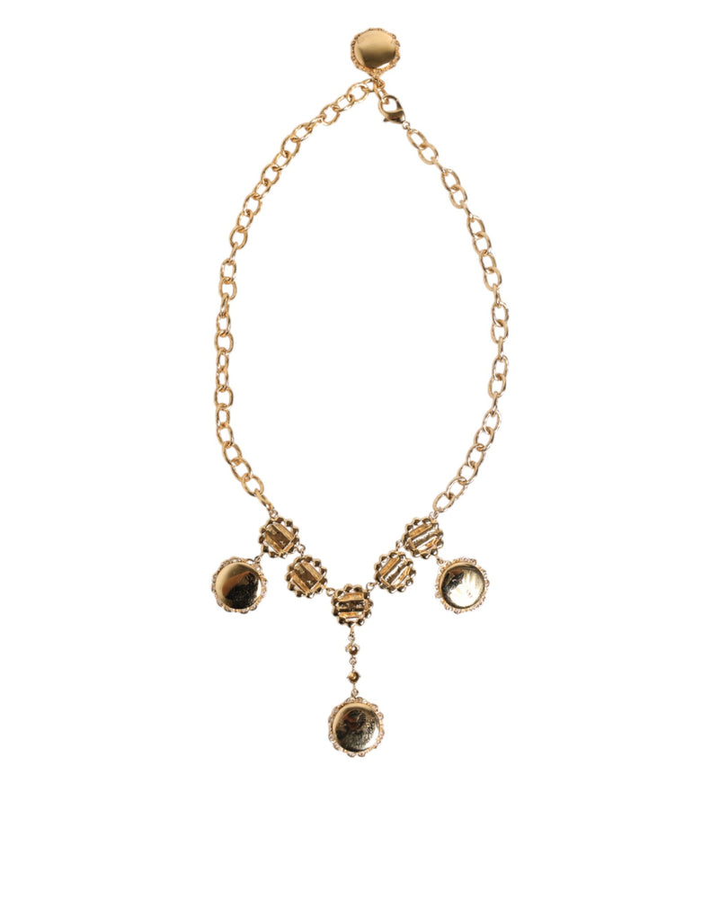 Collar llamativo con colgante de reloj y cristales dorados de Dolce & Gabbana