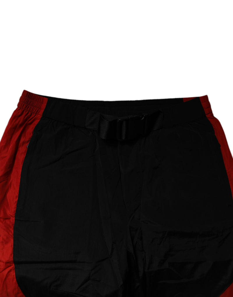 Pantalon de jogging en nylon à imprimé léopard noir et rouge Dolce & Gabbana
