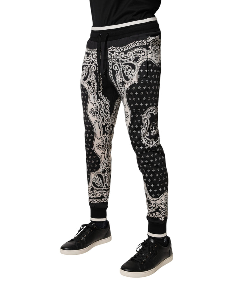 Pantalones deportivos jogger de algodón negros con estampado de bandana de Dolce & Gabbana