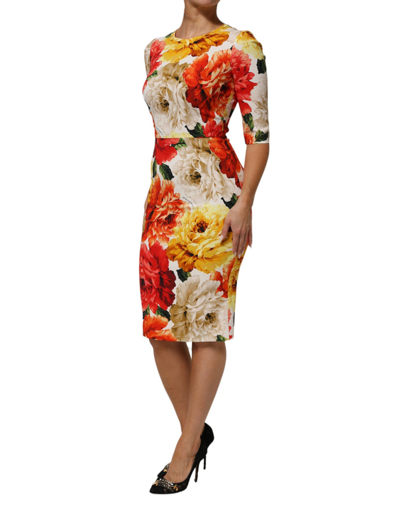Vestido tubinho de viscose multicolorido com estampa floral Dolce & Gabbana