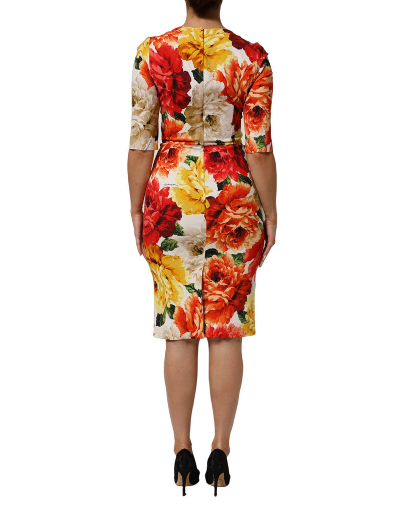 Vestido tubinho de viscose multicolorido com estampa floral Dolce & Gabbana