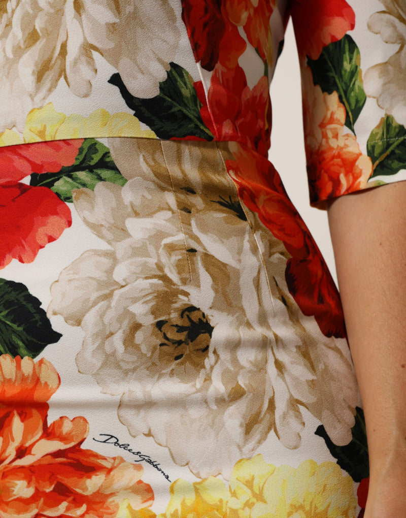 Vestido tubinho de viscose multicolorido com estampa floral Dolce & Gabbana