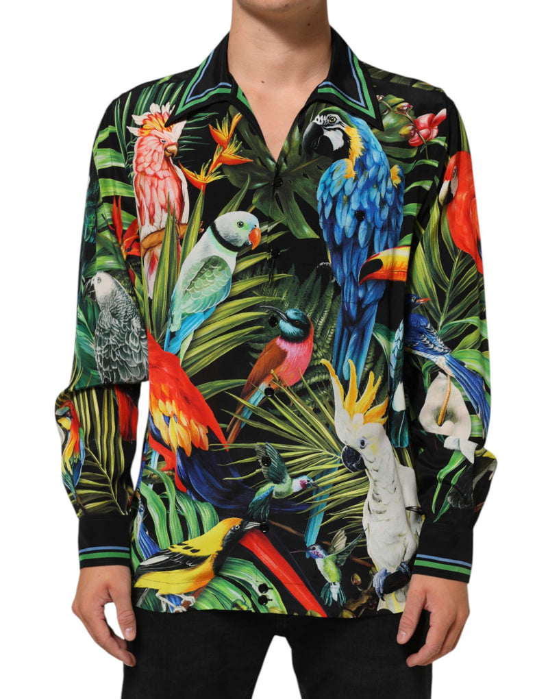 Camicia casual da casa multicolore con stampa a pappagalli Dolce & Gabbana
