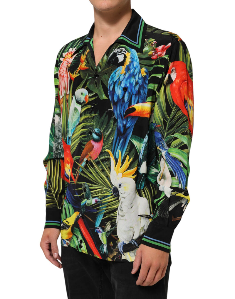 Camicia casual da casa multicolore con stampa a pappagalli Dolce & Gabbana