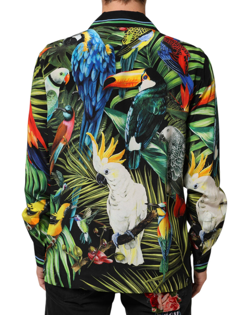 Camicia casual da casa multicolore con stampa a pappagalli Dolce & Gabbana
