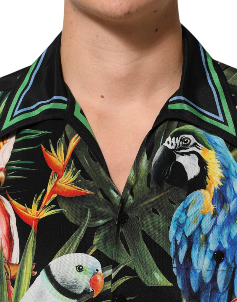 Camicia casual da casa multicolore con stampa a pappagalli Dolce & Gabbana