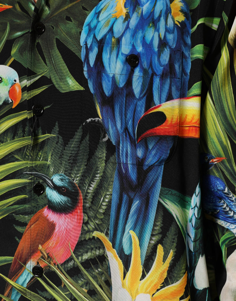 Camicia casual da casa multicolore con stampa a pappagalli Dolce & Gabbana