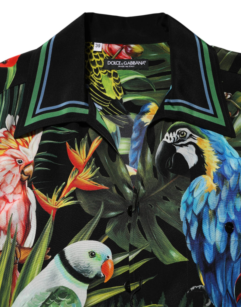 Camicia casual da casa multicolore con stampa a pappagalli Dolce & Gabbana