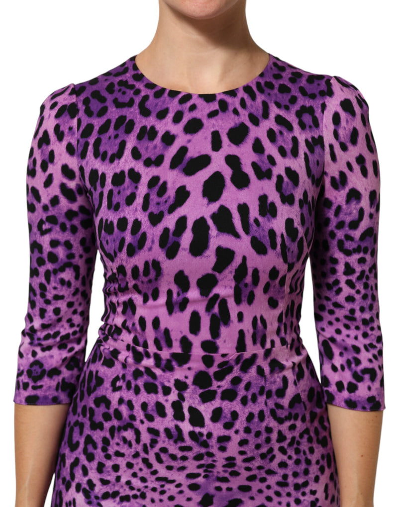 Minabito aderente a tubino con stampa leopardata viola Dolce & Gabbana