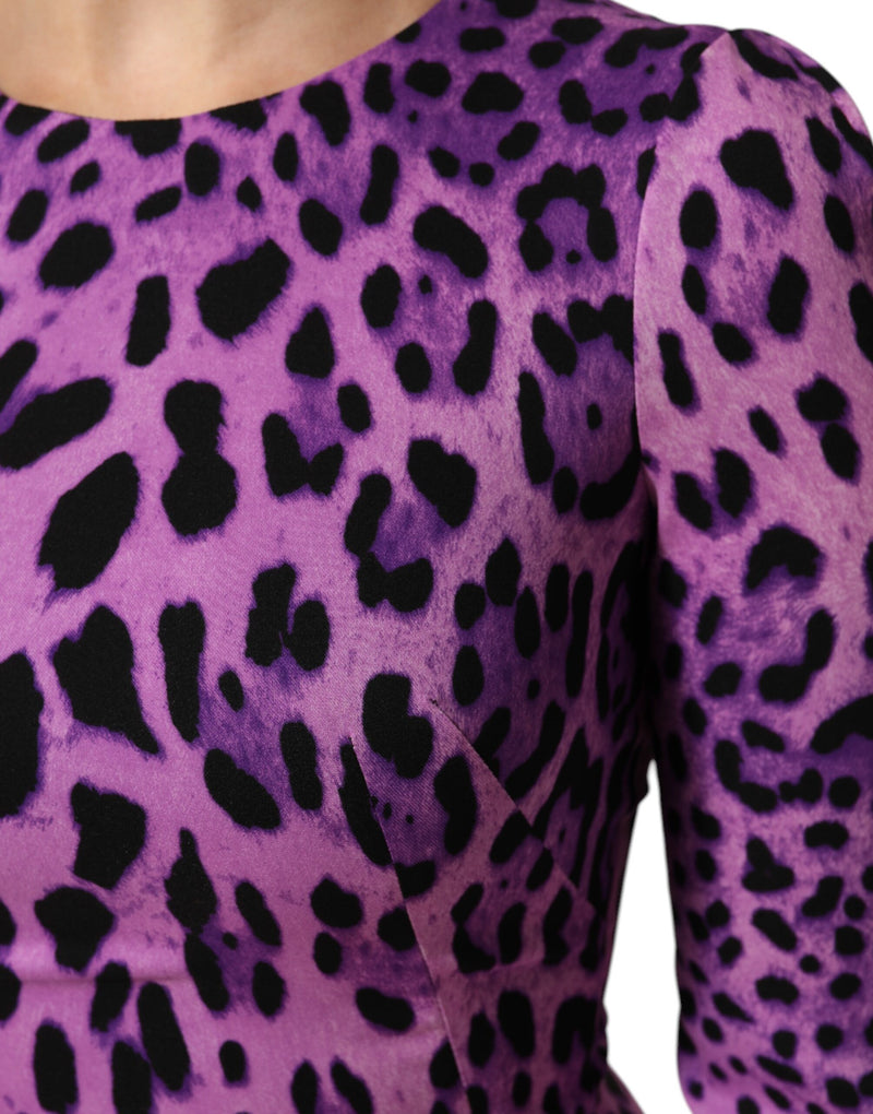 Minabito aderente a tubino con stampa leopardata viola Dolce & Gabbana