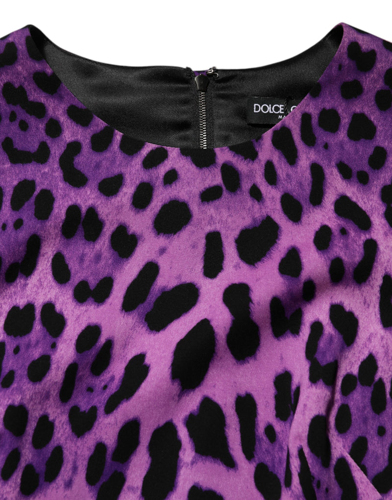 Minabito aderente a tubino con stampa leopardata viola Dolce & Gabbana
