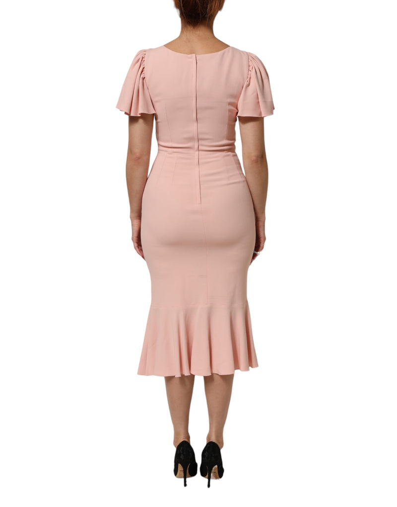 Abito midi a tubino rosa con maniche corte in viscosa Dolce & Gabbana