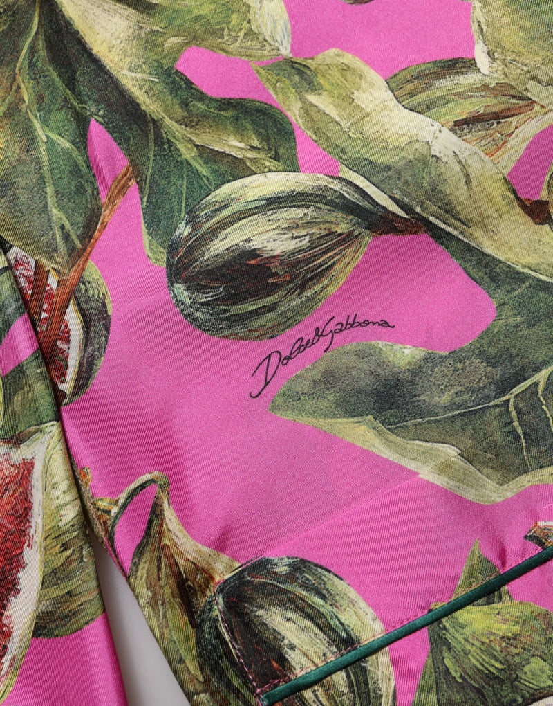 Camicia-blusa in seta rosa acceso con stampa di fichi Dolce & Gabbana