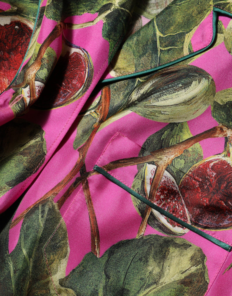 Camicia-blusa in seta rosa acceso con stampa di fichi Dolce & Gabbana