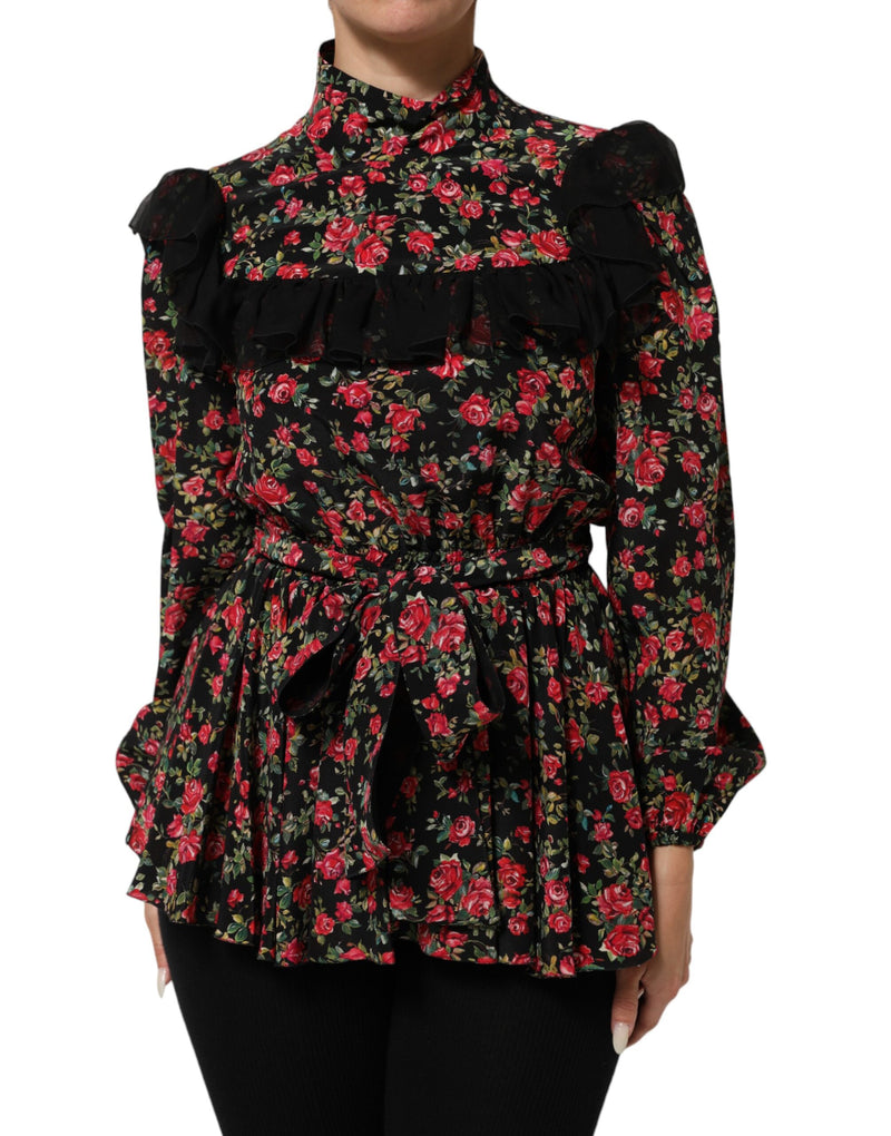 Blusa negra de manga larga con estampado floral de Dolce & Gabbana