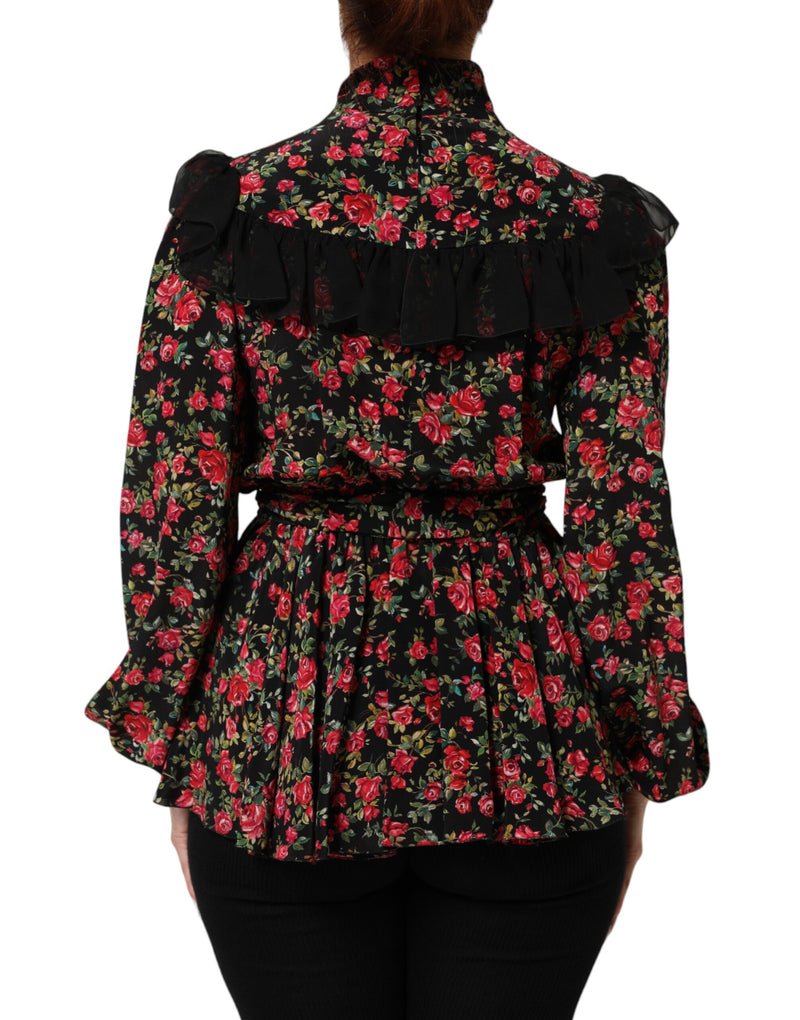 Blusa negra de manga larga con estampado floral de Dolce & Gabbana
