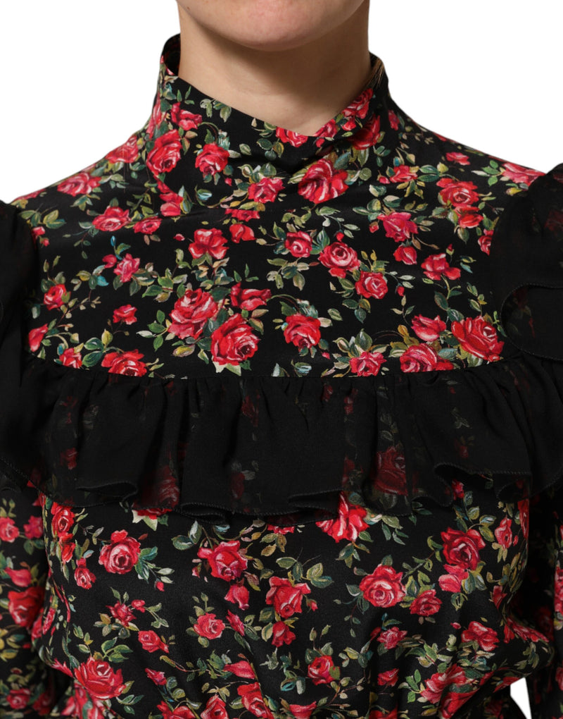 Blusa negra de manga larga con estampado floral de Dolce & Gabbana