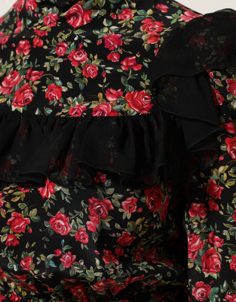 Blusa negra de manga larga con estampado floral de Dolce & Gabbana