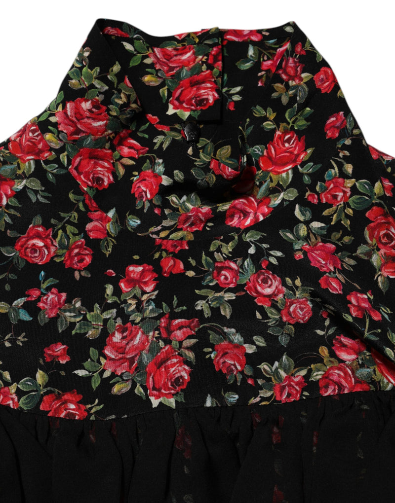 Blusa negra de manga larga con estampado floral de Dolce & Gabbana