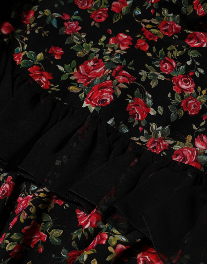 Blusa negra de manga larga con estampado floral de Dolce & Gabbana