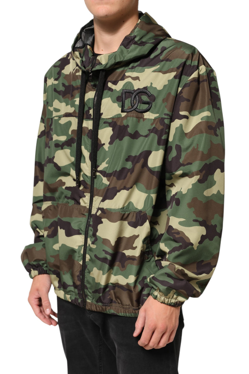Giacca felpa con cappuccio mimetica verde Dolce & Gabbana