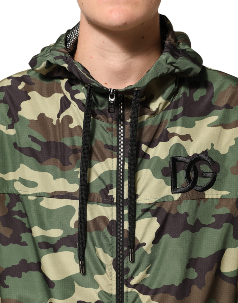 Giacca felpa con cappuccio mimetica verde Dolce & Gabbana