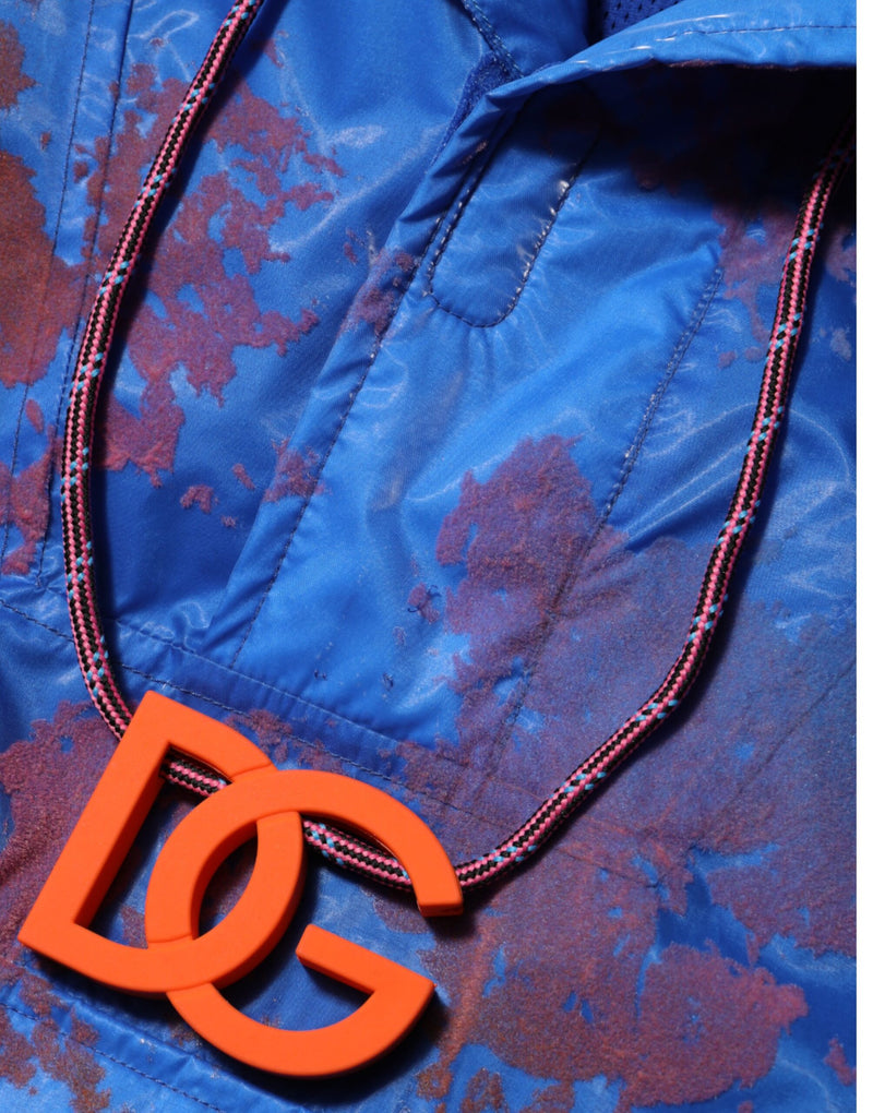Chaqueta sudadera azul con capucha, logo y estampado tie-dye de Dolce & Gabbana