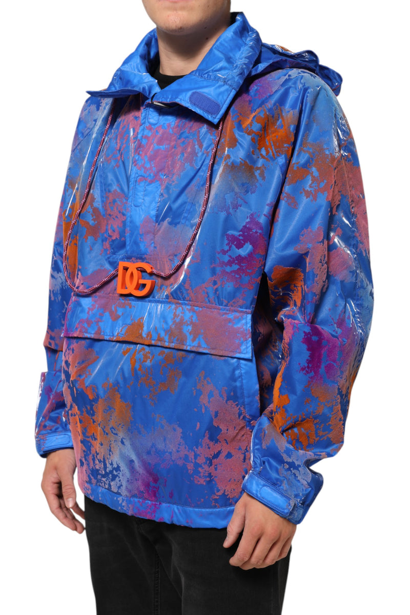 Chaqueta sudadera azul con capucha, logo y estampado tie-dye de Dolce & Gabbana
