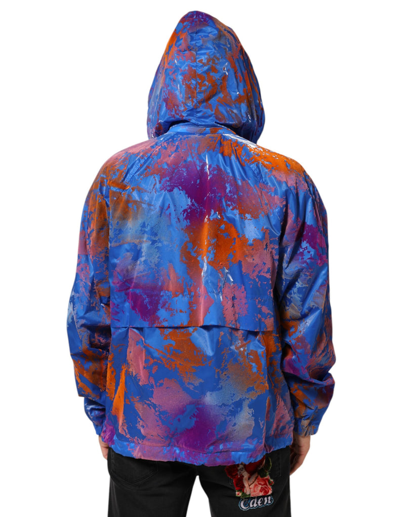 Chaqueta sudadera azul con capucha, logo y estampado tie-dye de Dolce & Gabbana