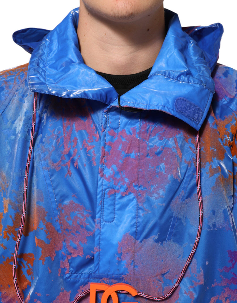 Chaqueta sudadera azul con capucha, logo y estampado tie-dye de Dolce & Gabbana