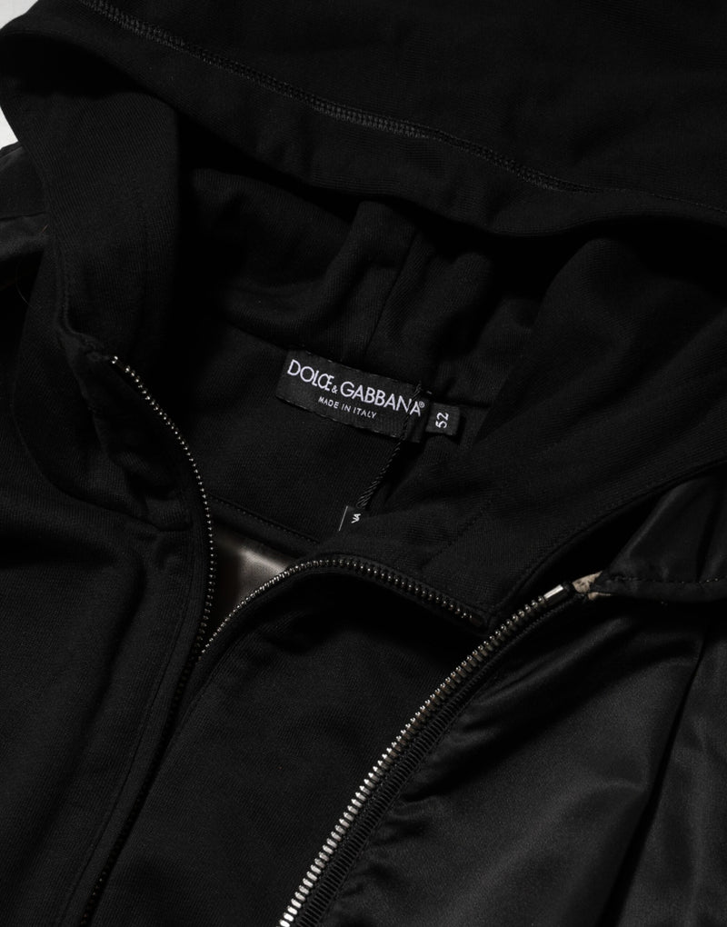 Bomber nero in cotone con cappuccio e zip integrale Dolce & Gabbana