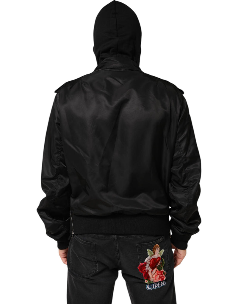 Bomber nero in cotone con cappuccio e zip integrale Dolce & Gabbana